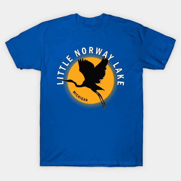 Little Norway Lake in Michigan Heron Sunrise T-Shirt by BirdsEyeWorks